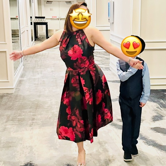 Maison Tara Elegant Black and Red High Low Dress - Picture 2 of 5